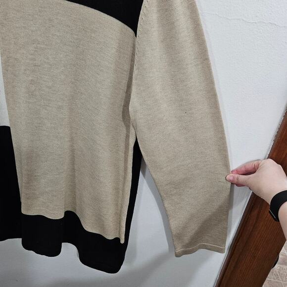 CALVIN KLEIN Women's Colorblock Crewneck Sweater Size XL Black White Tan - Picture 4 of 6